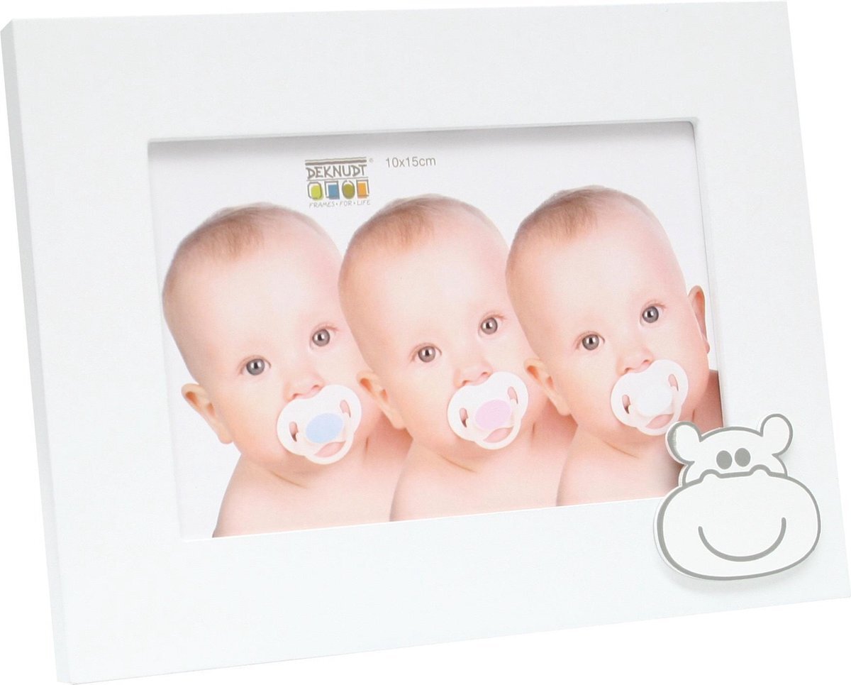 Deknudt Frames Fotolijst baby, wit met nijlpaardmotief, hout