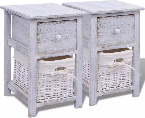 vidaXL Nachtkastjes hout wit 2 st