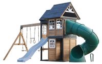 AXI Noud Speeltoestel met Speelhuis, Schommels, Trapeze, Klimwand – Met Bank – Pastel Blauwe Glijbaan – Met Buisglijbaan - FSC 100% hout – Speeltoestel voor de tuin / buiten