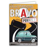 68-5003 Bravo-kaart 68-5003 Gefeliciteerd Rijbewijs B Auto Zilver Glanzend met Envelop 12x17,5cm Creatie Print Gemaakt in Frankrijk