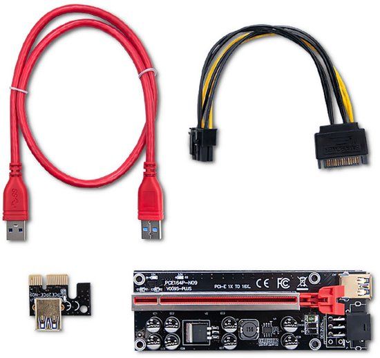 Qoltec - PCI-E Riser - 1x naar 16x - USB 3.0 - 009S Plus - SATA / PCI-E 6 pin