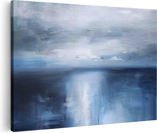 Artaza Canvas Schilderij Abstract Kunstwerk Blauwe Lucht en Water - 90x60 cm