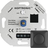 HOFTRONIC LED dimmer - 3-200 watt - Fase-afsnijding - Inbouw - Incl. zwart afdekraam en draaiknop