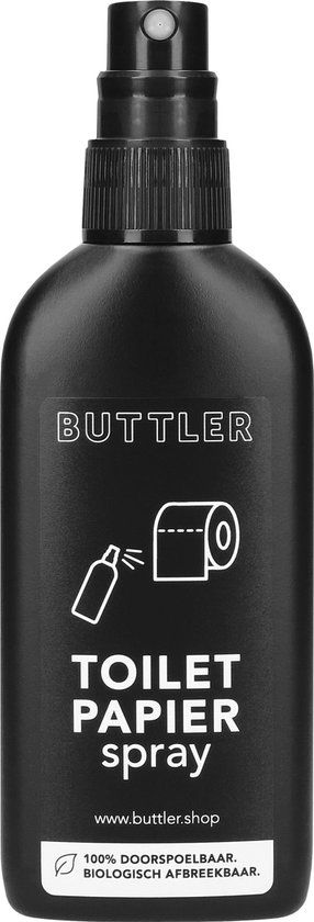 Buttler Toiletpapier Spray - 100 ml - Vochtig toiletpapier met Aloë vera - Zwart