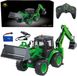 HUINA Chargeable Backhoe Loader Rc Lights Sound Green 1:14