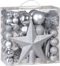 Deuba Kerstboomballen - Set van 77 Kunststof Mat Glanzend - Zilver