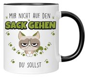 Mok met spreuk "Sack gehen Mok, Mir nicht auf den Sack gehen du Sollst, grappige koffiemok" koffiemok met grappig citaat