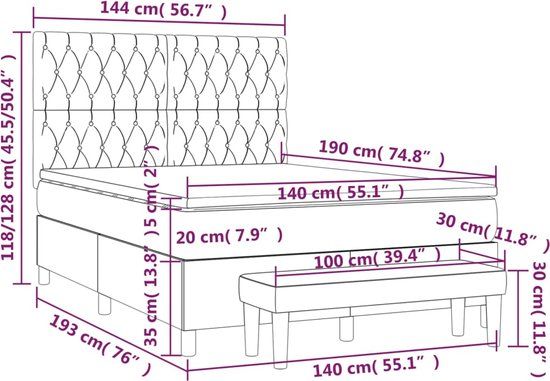 vidaXL Boxspring met matras stof taupe 140x190 cm