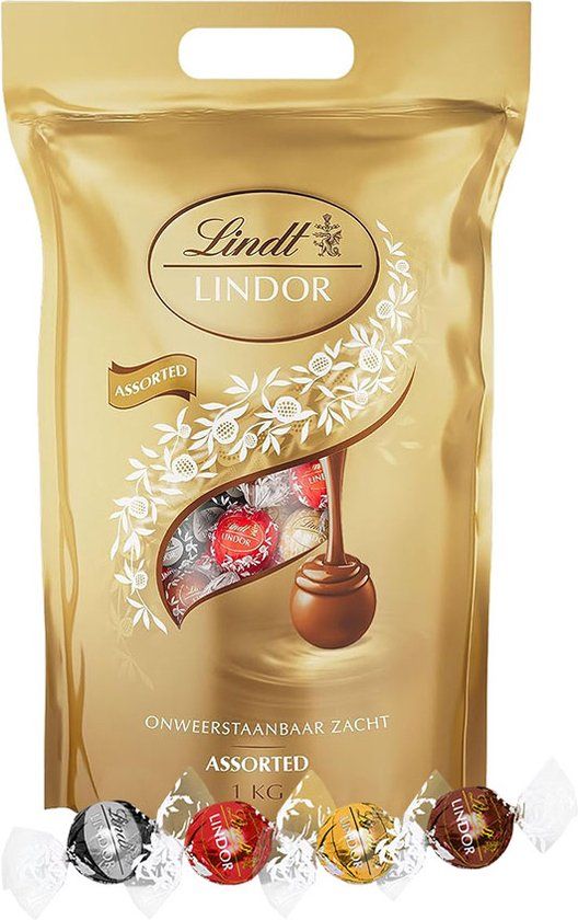 Lindt LINDOR Gemengde chocolade bonbons - 1000g - 80 gemengde chocolade bonbons - Melkchocolade, Pure Chocolade, Witte Chocolade & Hazelnoot chocolade