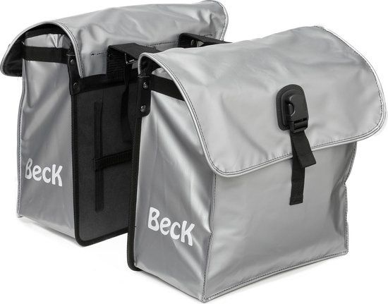 BECK Small Zilveren Dubbele Fietstas - 35L - Achter - Bisonyl - Riempjes