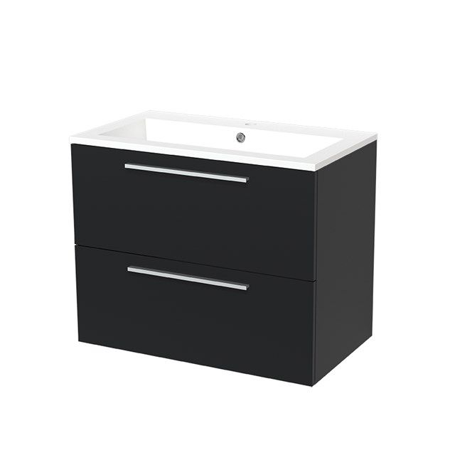 Maxaro Badkamermeubel 80cm Modulo Mat Zwart 2 lades Vlak Wastafel Mineraalmarmer