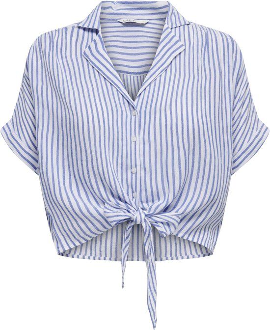 ONLY ONLPAULA LIFE S/S TIE SHIRT WVN NOOS Women's Blouse - Size S - Cloud Dancer;Blue Stripes