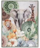 HIP Plaid 130x160 cm - Safari Dieren en Bloemen Print - Groen - Polyvelvet - Oeko-Tex Gecertificeerd
