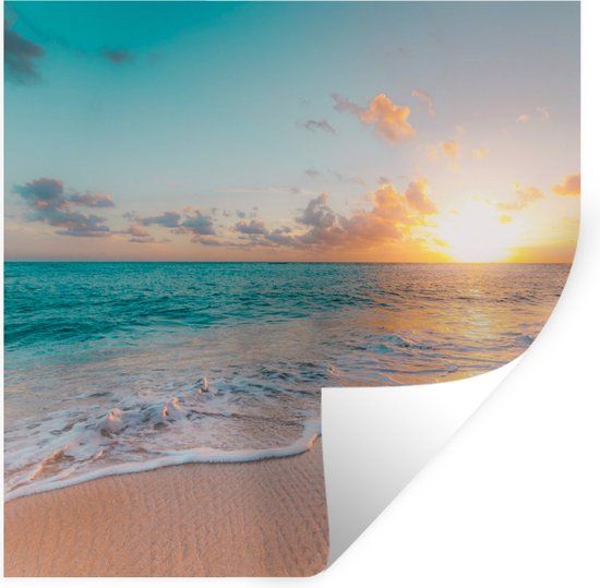 StickerSnake Muursticker Zonsondergang Strand Zee Zomer - 120x120 cm
