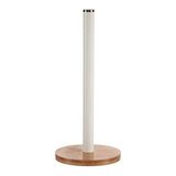 Kinvara Stijlvolle basic bamboe hout/metalen keukenrolhouder hout/wit 15 x 34 cm