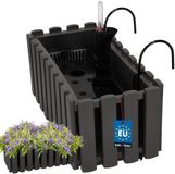KOTARBAU® Balkonbak, Bloembak voor Balkon, Kunststof, 38 x 18 x 16 cm, Grijs, Balkonbak met Houder, Zelfbewaterend Systeem