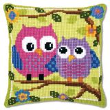 VERVACO Borduurpakket Kussen Kruissteek UILEN OP EEN TAK Voorbedrukt Handwerkpakket voor Sierkussen 40 x 40 cm Zelf Maken Knutselen voor Volwassenen Woondecoratie DIY Cross Stitch Kit