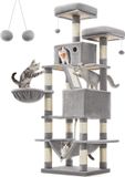 Merkloos / Sans marque Wan GmbH Grote Kattenboom 168cm Hoog met 13 Krabpalen, 2 Platforms, 2 Grotten, Mand, Hangmat en Pluche Ballen