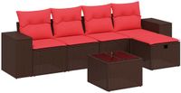 vidaXL 6-delige tuinbankset met kussens, bruin, polyrotan