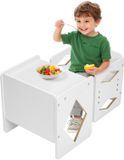 VEVOR Montessori-Activiteitentafel voor Kinderen, Leerstoelset, Houten Hoogteverstelbaar, Wit