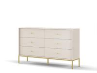3xE living Ladekast 154 cm, 6 Lades, Beige, Gouden Grepen
