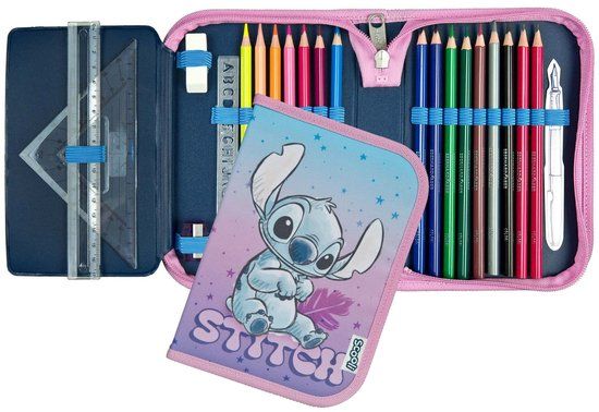 Lilo & Stitch Gevulde Etui - 2 Vaks Pennenetui - 22 delig - Paars