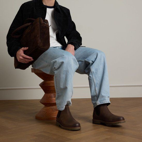 Manfield - Heren - Bruine nubuck chelsea boots - Maat 40