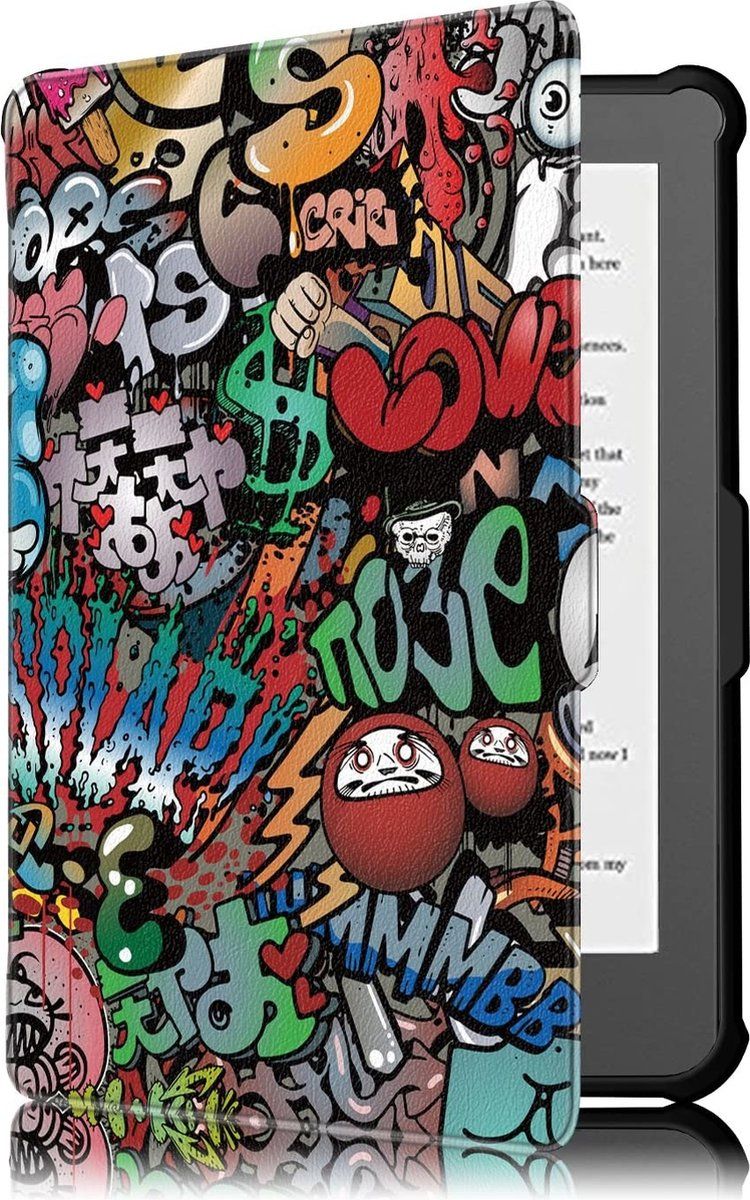Ntech Kobo Clara HD hoes Graffity Print Bookcase - Kunstleer