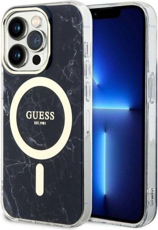 Guess Marble MagSafe Hard Case for iPhone 14 Pro Max - Black
