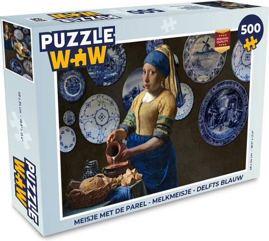 MuchoWow Puzzel Meisje met de parel - Melkmeisje - Delfts Blauw - Legpuzzel - Puzzel 500 stukjes