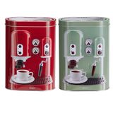Excellent Houseware Retro koffiemachine set koffie bewaarblik - metaal - rood - 13x8x19 cm - cups/bonen/filterkoffie