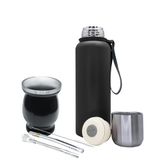 NERTHUS FIH 1595 Mate-set met dubbelwandige roestvrijstalen beker 250 ml + twee pijpenlampen voor Mate met reinigingsborstel + thermoskan van roestvrij staal, 750 ml