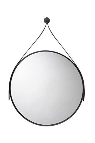 Croydex Ronde zwarte lederen look riem opgehangen spiegel - zwart - met Hang n Lock