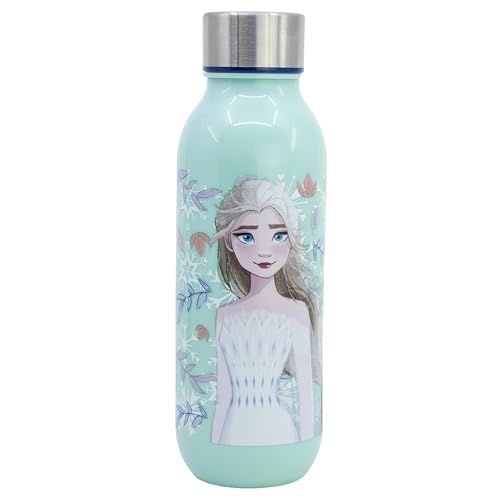 STOR Drinkfles Frozen 640 ml kinderen herbruikbare fles van kunststof met dop van staal, BPA-vrij, school, sport, meisjes en jongens