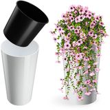 Merkloos KADAX Bloempot met houtspaanders, elegante bloempot met uitneembare inzet, bloempotbescherming voor kantoor, bloembak, pot, tuinschaal (wit, diameter 30 cm)