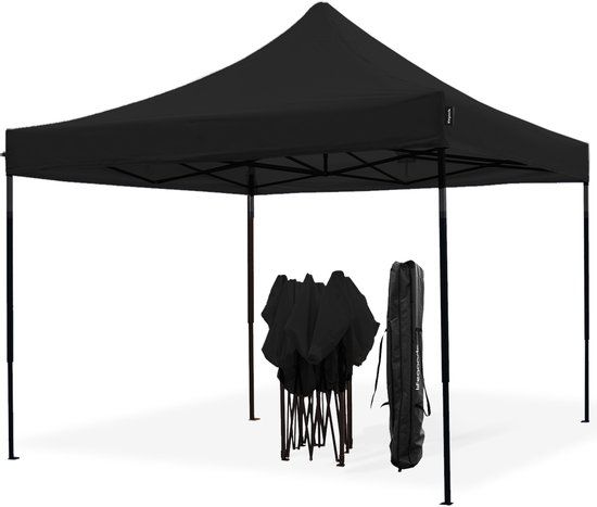 LifeGoods Partytent - Opvouwbaar - 3x3 m - Easy Up - Paviljoen - Waterdicht - Draagtas met Wieltjes - Antraciet