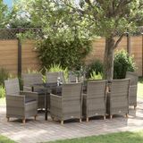 vidaXL Tuin Eettafel Set 9-delig Grijs Polyrattan