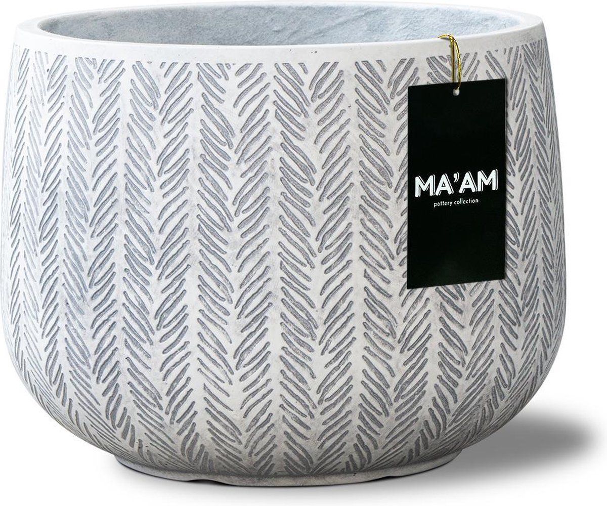 MA'AM Ivy - Lage bloempot bol - 29x22 cm - Wit - Visgraat - Aardewerk