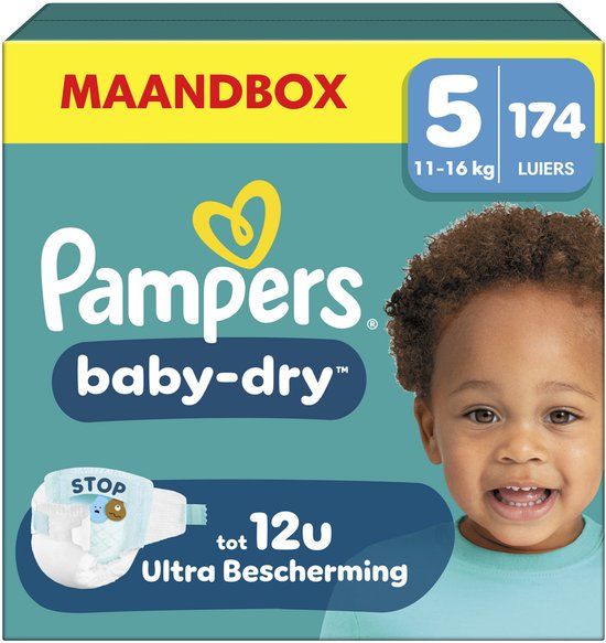 Pampers Baby-Dry Maat 5 - 174 Luiers - 11kg-16kg - Maandbox