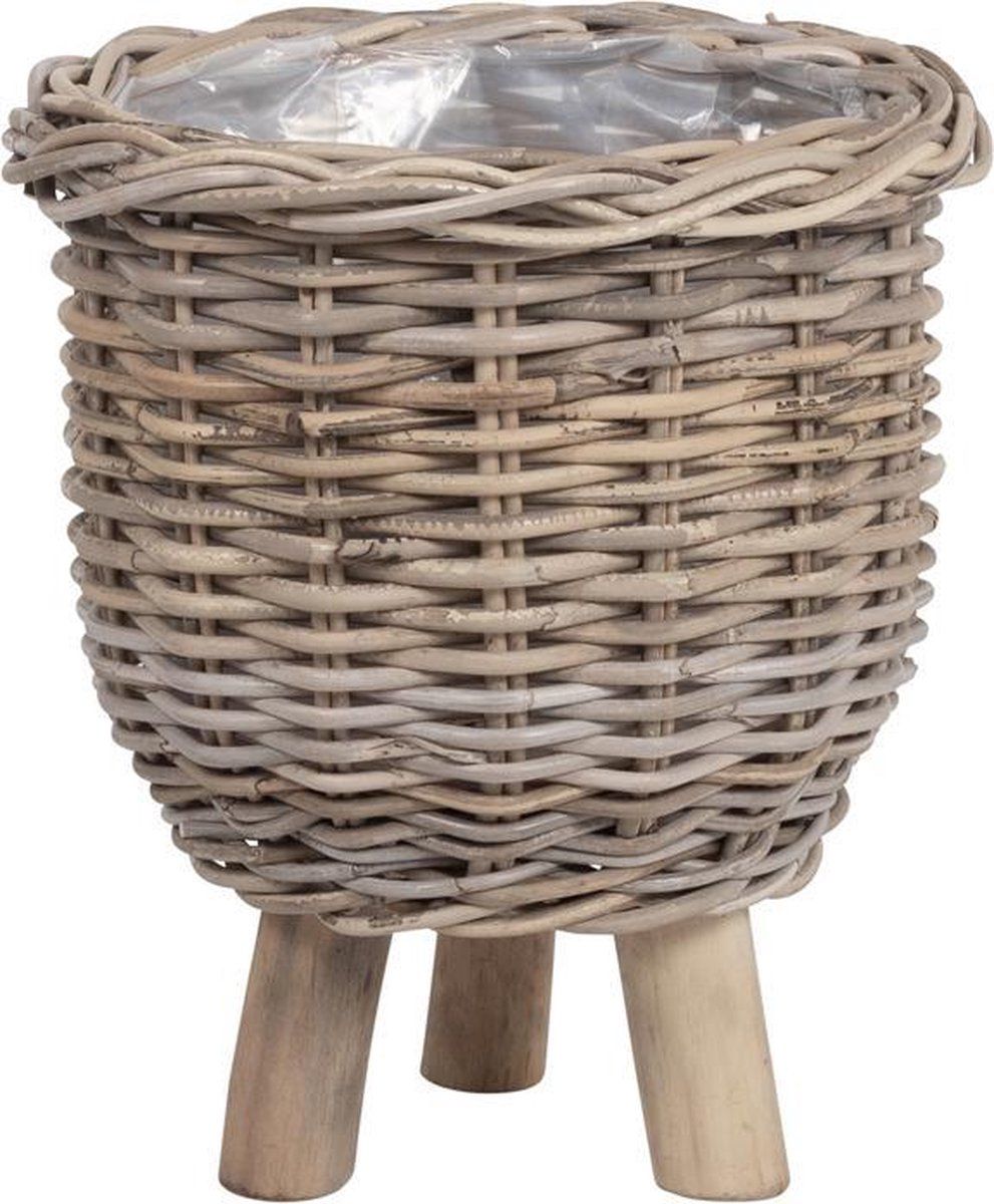 Giga Meubel Rieten Plantenmand - Ø34cm - Naturel - Mand Op Poten Kenji Rond Ø34cm