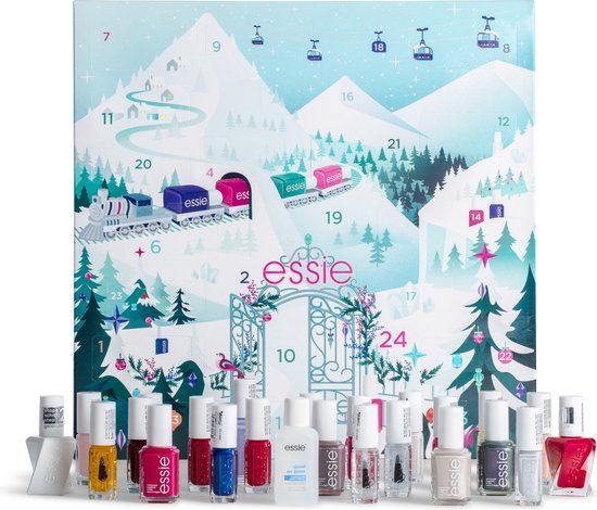 essie adventkalender 2022 - nagellak adventskalender met 9 full size en 14 mini flesjes essie nagellak en 1 mini nagellak remover