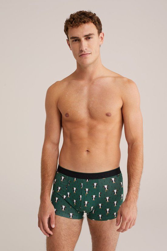 WE Fashion Heren boxershort met dierenprint, Dark green, Maat XL