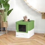 Litière pour chat pliable avec double entrée à clapet et trappe supérieure, couvercle inclus, 47,5 x 35,5 x 36,7 cm, couleur vert avocat, bac hygiénique compact
