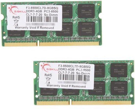 G.Skill 8GB DDR3-1066MHz (2x4GB) SO-DIMM Laptopgeheugen F3-8500CL7D-8GBSQ