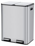 Poubelle 2x30 litres - Poubelle à pédale en inox - Compartiments doubles pour le tri des déchets - Fermeture douce du couvercle - Bacs intérieurs amovibles - Rectangulaire - Argent
