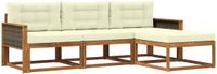 vidaXL - Bank loungeset - 4 zitplekken - Natuurlijk en crème - Acacia hout