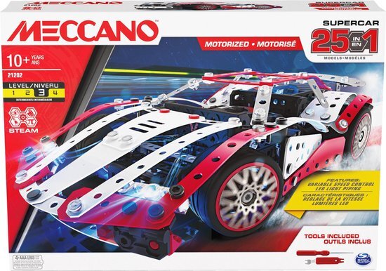 meccano - 25-in-1 Super Car - Rood - S.T.E.A.M. - 347 stuks - Bouwpakket