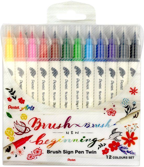PentelArts BrushSign Pen kwastelstiften twin set, 24 kleuren