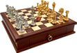 Pièces d'échecs italiennes, modèle Staunton, or/argent, avec échiquier en palissandre, 32 pièces