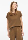 s.Oliver T-shirt en coton pour femmes à manches courtes et col rond - Marron - Taille 40